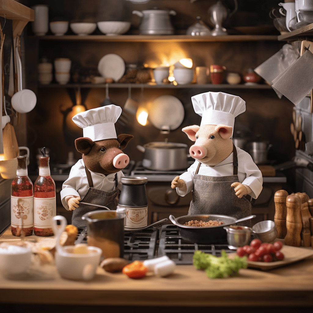 two pigs cooking a farm-to-table meal