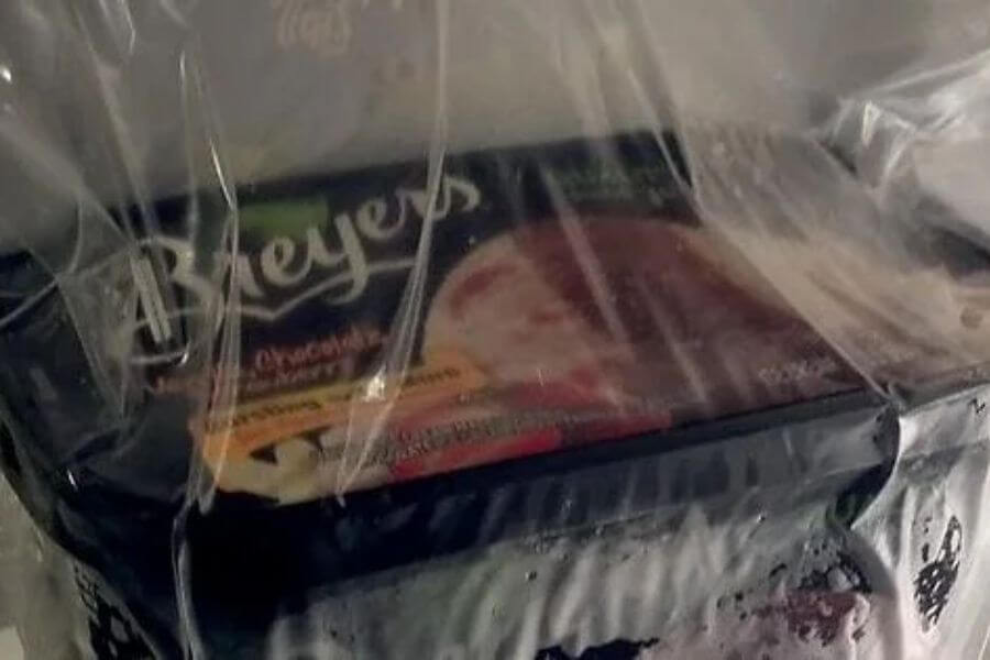 ice cream inside plastic bag